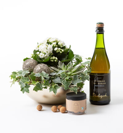 Hvit allergivennlig julegruppe med bobler og sjokolade Hvit allergivennlig julegruppe med bobler og sjokolade